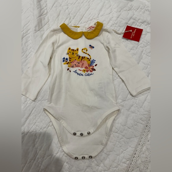 NEW NWT Du Pareil Baby White Cat Floral Print Long Sleeve Bodysuit Onesie SZ 9M - Picture 2 of 9